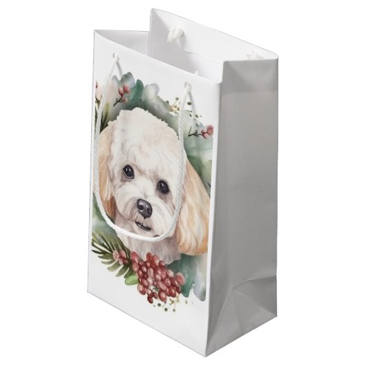 Poodle Weihnachtsfest Kleine Geschenktüte (Rückseite Schrägansicht)