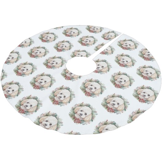 Poodle Weihnachtsfest Polyester Weihnachtsbaumdecke (Schrägansicht)