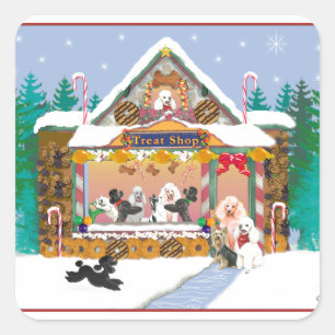 Poodle Weihnachtsgeschäft Leckerei Quadratischer Aufkleber