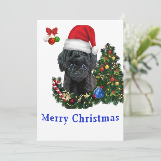 Poodle Weihnachtskarten Einladung (Stehend Vorderseite)