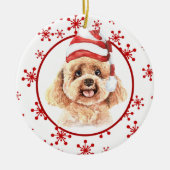 Poodle Weihnachtsmannmütze Roter Schneeflocken Keramik Ornament (Vorne)