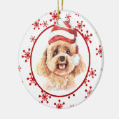 Poodle Weihnachtsmannmütze Roter Schneeflocken Keramik Ornament (Links)