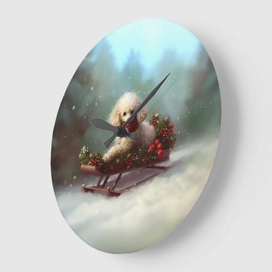 Poodle Weihnachtsschnee Winter Große Wanduhr (Winkel)