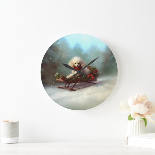 Poodle Weihnachtsschnee Winter Große Wanduhr (Zuhause)