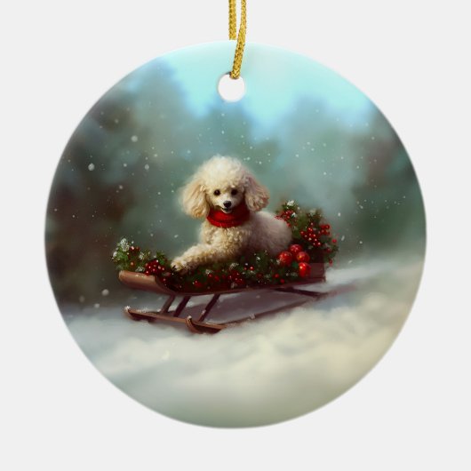 Poodle Weihnachtsschnee Winter Keramik Ornament (Vorne)