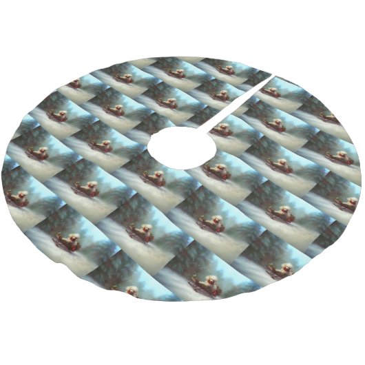 Poodle Weihnachtsschnee Winter Polyester Weihnachtsbaumdecke (Schrägansicht)