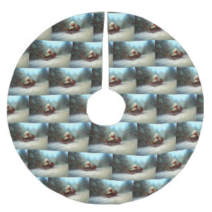 Poodle Weihnachtsschnee Winter Polyester Weihnachtsbaumdecke