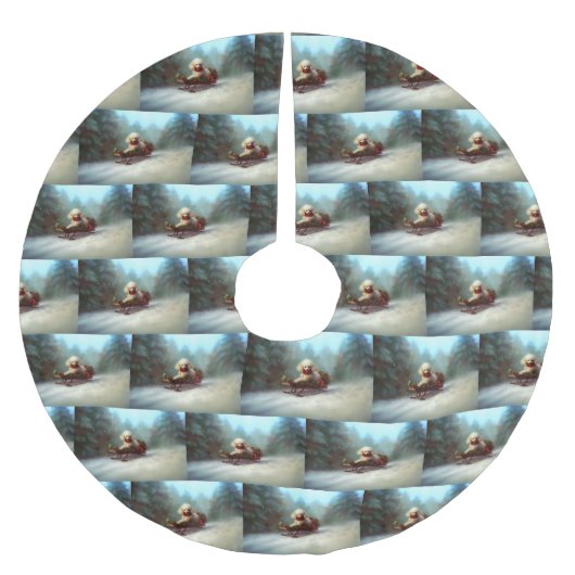 Poodle Weihnachtsschnee Winter Polyester Weihnachtsbaumdecke (Vorderseite)