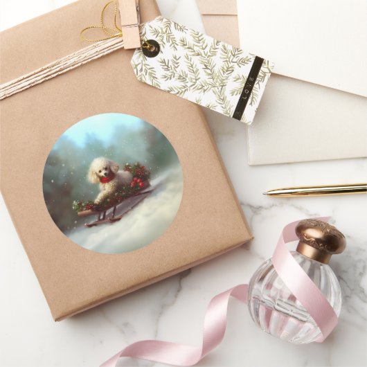 Poodle Weihnachtsschnee Winter Runder Aufkleber (Schenken)