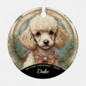 Poodle Welpe First Christmas Metal Ornament (Vorderseite)