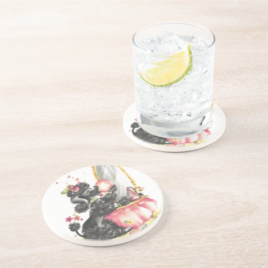 Poodle Welpe mit Schminktisch Getränkeuntersetzer (Seite)