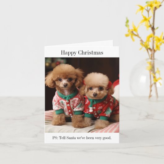 Poodle Welppies Weihnachtskarte Karte (Gelbe Blume)