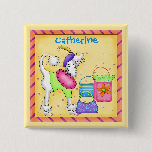 Poodle Whimsy Hund Art Yellow Name Abzeichen Button (Vorderseite)
