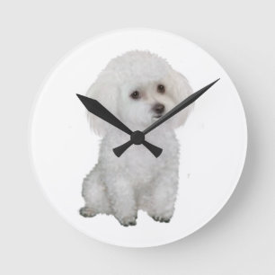 Poodle - white 1 runde wanduhr