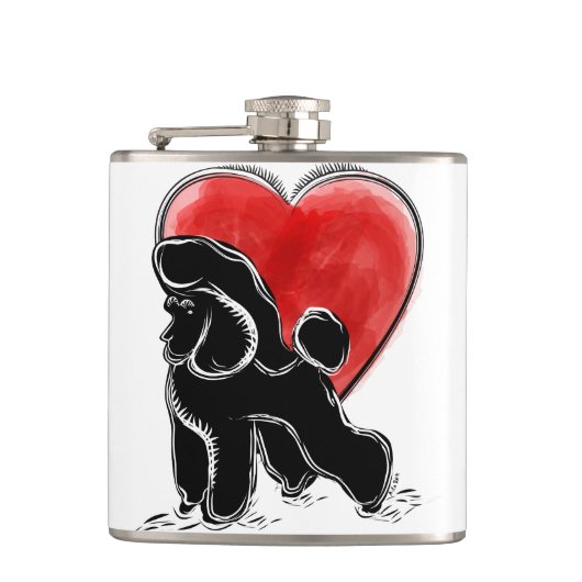 Poodle Zeichnend Flachmann (Vorderseite)