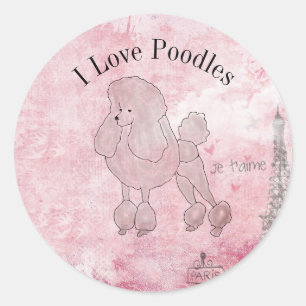 Poodles I Love Pink Runder Aufkleber
