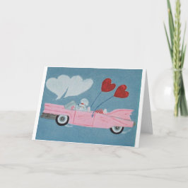 Poodles in Pink Convertible Karte