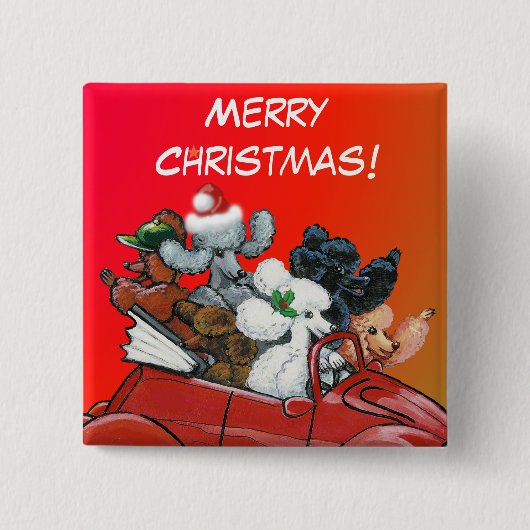 Poodles in Rotem Konvertible Weihnachten Button (Vorderseite)