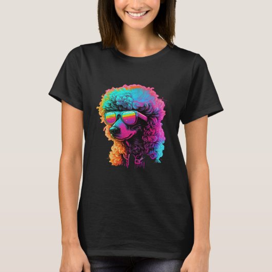 Poodles Retro Glitch Synthwave T-Shirt (Vorderseite)