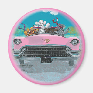 Poodles Rosa Cabrio Retro Druck Magnet