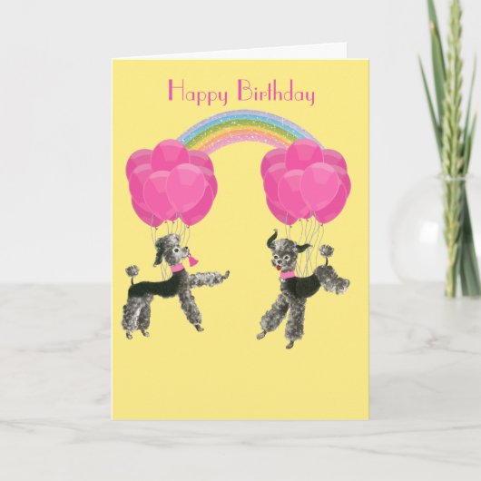 Poodles und Balloons Rainbow Birthday Karte (Vorderseite)