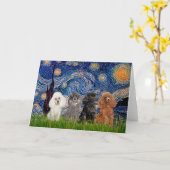 Poodles (vier) - Starry Night Karte (Gelbe Blume)