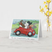 Poodles Vintage Konvertible-Scripterkarte Karte (Gelbe Blume)