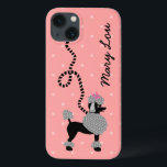 Poodrock Retro Rosa und Schwarzer 50er Personalisi Case-Mate iPhone Hülle<br><div class="desc">Dieses niedliche französische Poodle Design Galaxy Handy Gehäuse ist aus den klassischen Poodle Röcken der 1950er Jahre abgeleitet. Der hübsche schwarze Poodle Hund hat graue Pelzpompons mit Polka-Punkten und einer schwarzen Leine im Stilstil. Alle Erholungen auf einem Vintag rosa Hintergrund mit einem hellrosa Polka-gepunkteten Effekt. Fügen Sie einfach Ihren Namen...</div>