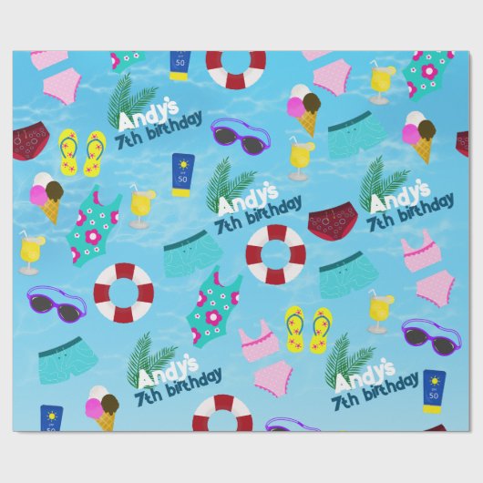 Pool Active Birthday Party Geschenkpapier (Flach)
