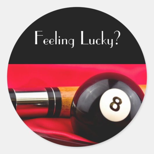 Pool Ball und Cue Runder Aufkleber (Vorderseite)