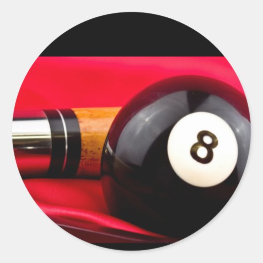 Pool Ball und Cue Runder Aufkleber (Vorderseite)