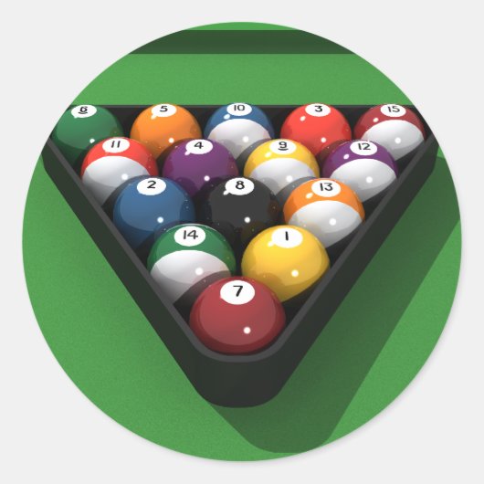 Pool-Bälle auf grünem Felt: Runder Aufkleber (Vorderseite)
