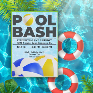 Pool Bash zwei große Beach Bälle Geburtstag Einladung