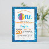 Pool Beach Ball Erster Geburtstag Einladung (Stehend Vorderseite)