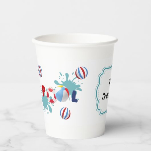 Pool Beach Ball Party Personalisierte Papieraufnah Pappbecher (Vorderseite)