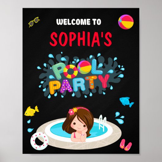 Pool Begrüßung Party Schild Girl Wasserrutsche Poo (Vorne)