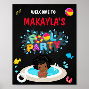 Pool Begrüßung Party Zeichen Girl Splash Schwimmba Poster