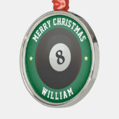 Pool Billard 8 Ball Green Frohe Weihnachten Ornament Aus Metall (Links)