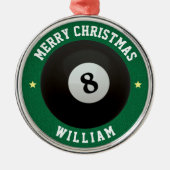 Pool Billard 8 Ball Green Frohe Weihnachten Ornament Aus Metall (Vorne)