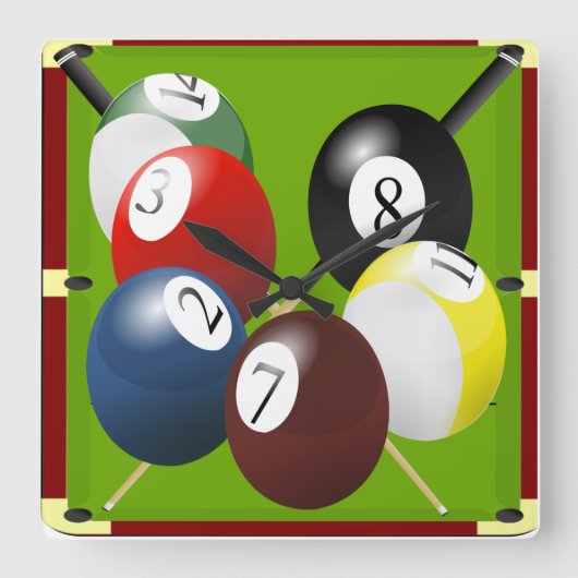 Pool-/Billard-Uhr Quadratische Wanduhr (Vorderseite)