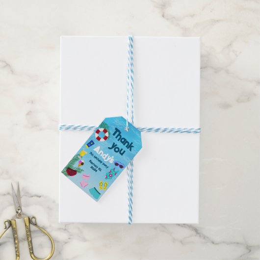 Pool Birthday Fun Party Geschenkanhänger (Mit Garn)