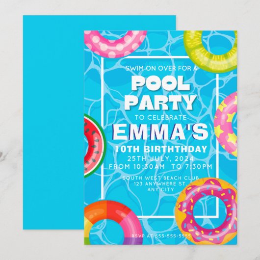 Pool Birthday Party Einladung (Vorne/Hinten)