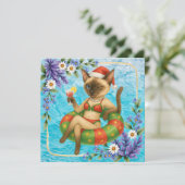 Pool Birthday Party for Cat Lovers  Dankeskarte (Stehend Vorderseite)