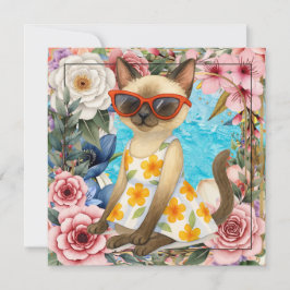 Pool Birthday Party for Cat Lovers  Dankeskarte