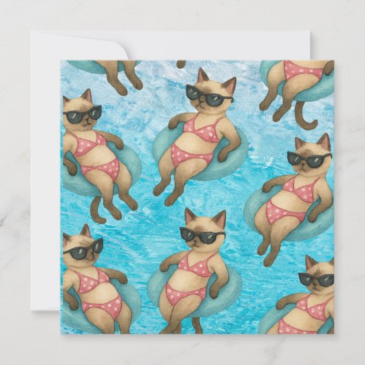 Pool Birthday Party for Cat Lovers  Dankeskarte (Vorderseite)