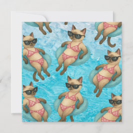 Pool Birthday Party for Cat Lovers  Dankeskarte