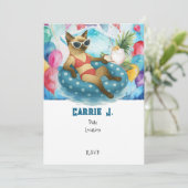 Pool Birthday Party for Cat Lovers   Einladung (Stehend Vorderseite)