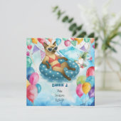 Pool Birthday Party for Cat Lovers   Einladung (Stehend Vorderseite)