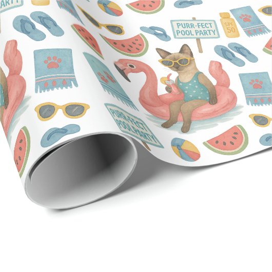 Pool Birthday Party for Cat Lovers  Geschenkpapier (Rolleneckpunkt)