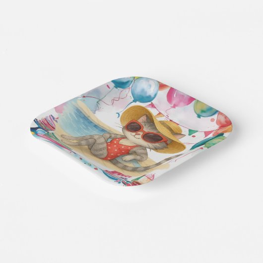 Pool Birthday Party for Cat Lovers Pappteller (Gewinkelt)